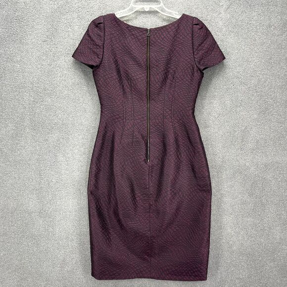 Tahari Dress Women 6 Purple Sheath Short Sleeve round neck lined back zipped - Picture 2 of 16